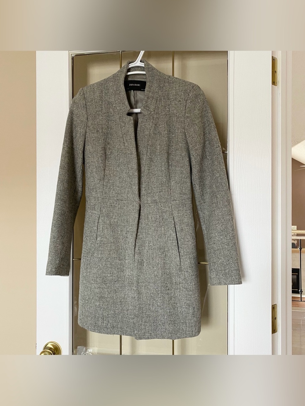 Zara Grey Inverted Lapel Frock Wool Peacoat